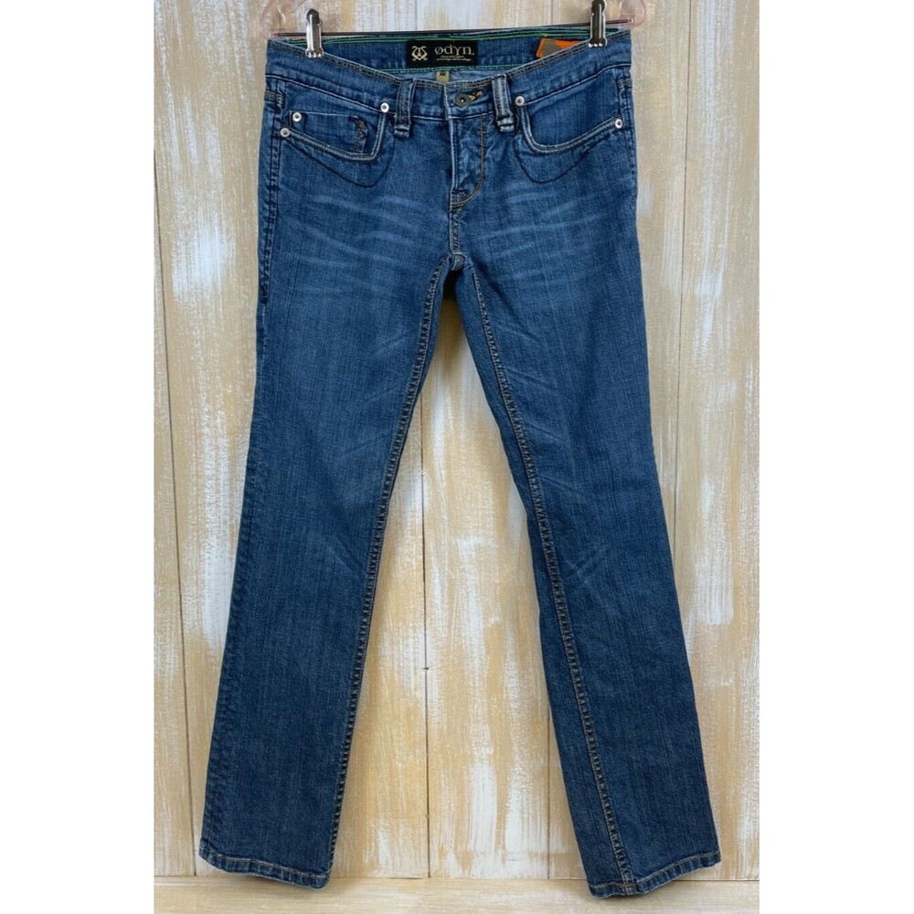 ODYN Jeans Women's Straight Leg Dark Wash Size 29 Low Rise Stretch